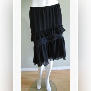Max Studio Crepe Ruffled Tiered Skirt in Black Size M
